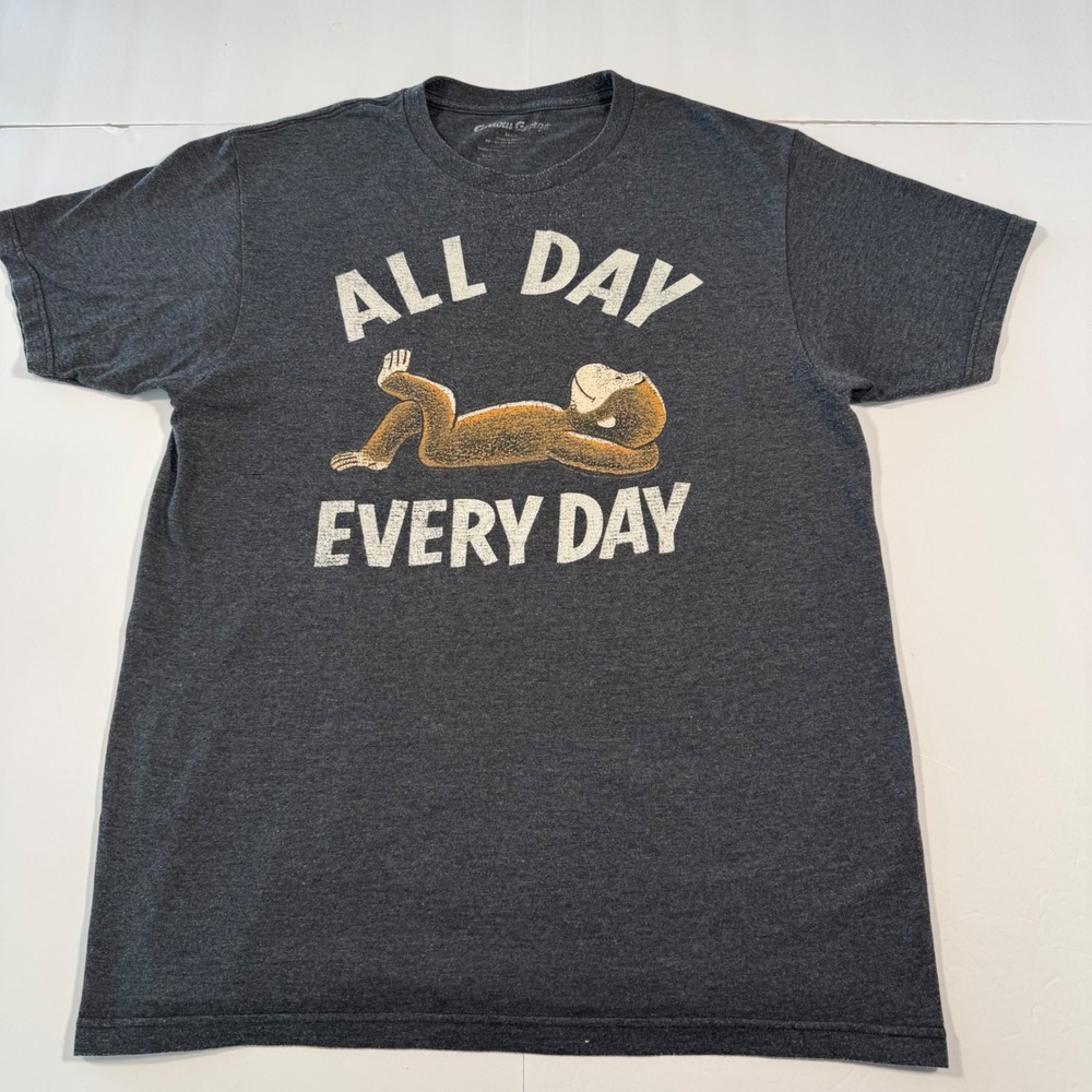 Curious George All Day Every Day Graphic T-Shirt Mens Medium Charcoal Gray Tee